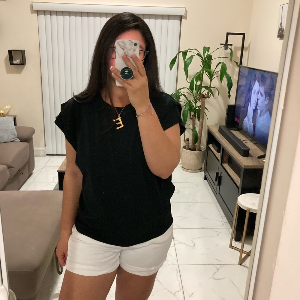 Black pleated shoulder top